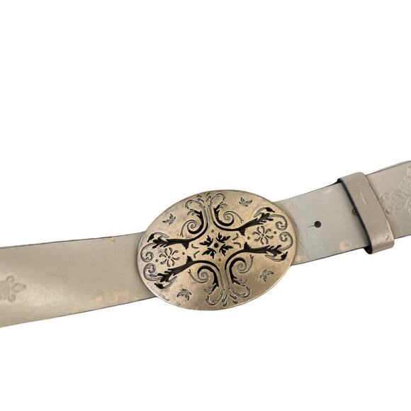 Vintage Liz Claiborne Women's Cream & Brown Leather Buckle Belt Size Medium - Picture 2 of 8